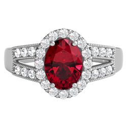 Lab-Created Ruby and Lab-Created White Sapphire Ring in Silver