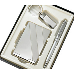 Personalized Silver Pen, Key Ring & Business Card Case Gift Set