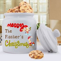 Personalized Merry Christmas Elves Cookie Jar