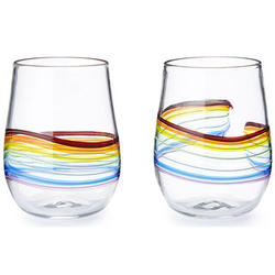 2 Rainbow Stemless Wine Glasses