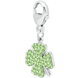 Sterling Silver Green Crystal Four Leaf Clover Charm