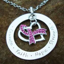 Breast Cancer Courage, Faith, Hope, Strength Necklace
