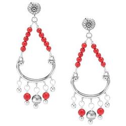 Silver and Red Coral Dangle Earrings
