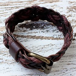 Chiang Mai Braid Wristband Bracelet in Brown Leather