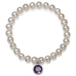 White Freshwater Cultured Pearl and February Birthstone Bracelet