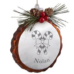 Personalized Candy Cane Rustic Lighted Ornament