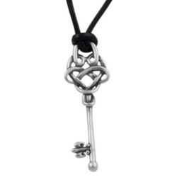 Sterling Silver Celtic Key on Black Leather Cord