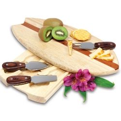 Surfboard Cutting Board and Cheese Tools Set