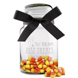 No Tricks, Just Treats Personalized Candy Jar with Ribbon