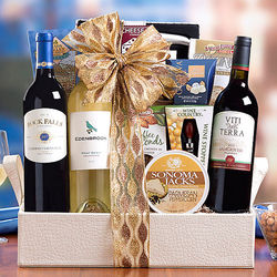 Wine Trio and Appetizer Tray Gift Basket