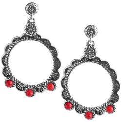 Silver Red Coral Drop Earrings