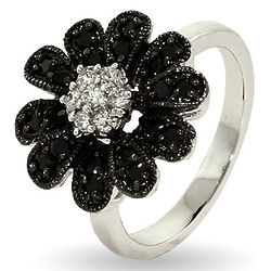 Sparkling Black CZ Daisy Ring