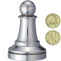 Chrome Chess Pawn with Coin Hanayama Metal Puzzle