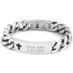 Cross Design Men's Engravable ID Bracelet