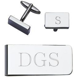 Personalized Silver Square Cufflinks and Money Clip