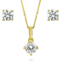 Gold-Plated Swarovski Zirconia Solitaire Necklace and Earrings