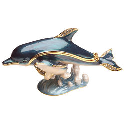 Crystal-Detailed Enamel Dolphin Trinket Box
