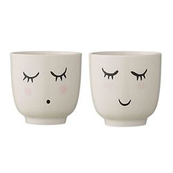 2 Stoneware Face Cups in White