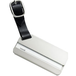 Personalized Silver Luggage Tag with Black Leather Strap