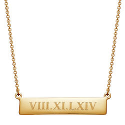 Gold-Plated Personalized Roman Numeral Bar Pendant