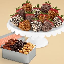 Snack Lover's Nut Trio and Full Dozen Premium Strawberries