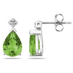 Pear Shaped Peridot and Diamond Earrings in White Gold