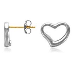 Open Heart Earrings in Sterling Silver with 14 Karat Gold Posts