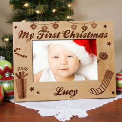 My First Christmas Script Font Personalized Picture Frame