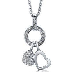 Sterling Silver Open Circle with Heart Charms Necklace