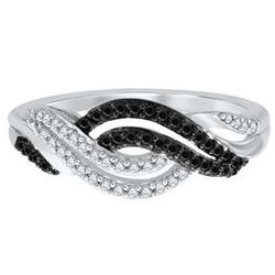 Black & White Diamond Twist Ring in Sterling Silver