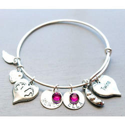 Twins Personalized Hand Stamped Adjustable Wire Bangle Bracelet