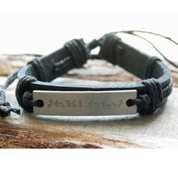 Braille Engraved Personalized Black Leather Bracelet