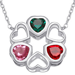 Circle of Sterling Silver Family Birthstone Hearts Pendant