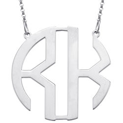 Personalized 2-Initial Monogram Silver Necklace with Rolo Chain