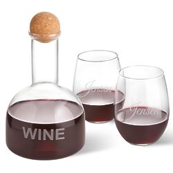 Personalized Wine Decanter with Set of 2 Stemless Wine Glasses