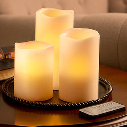 3 Flameless Wax Pillar Candles with Remote