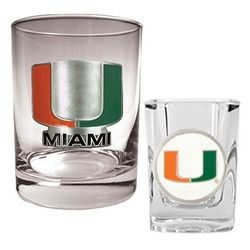 Miami Hurricanes Rocks Glass and Shot Glass