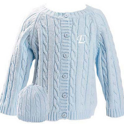 "Button-Up Baby" Blue Cable-Knit Sweater and Cap Gift Set