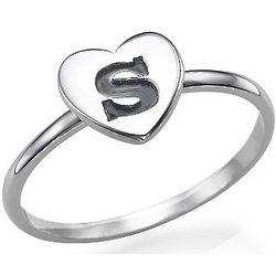 Sterling Silver Heart Initial Ring