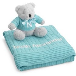 Aqua Knit Blanket and Bear Set