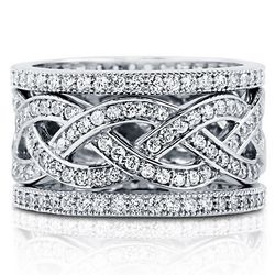 Pave Set Cubic Zirconia Sterling Silver Woven Ring