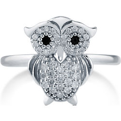 Cubic Zirconia Owl Ring in Sterling Silver