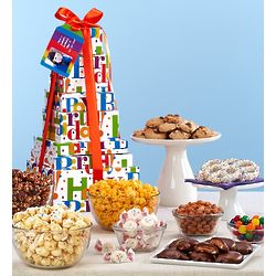 Happy Birthday Snacks and Sweets Gift Tower
