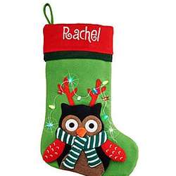 Personalized Owl Red Cuff Christmas Stocking