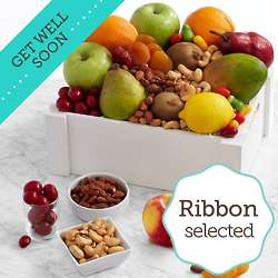 Fruit, Sweets, and Nuts Gift Crate With Get Well Ribbon
