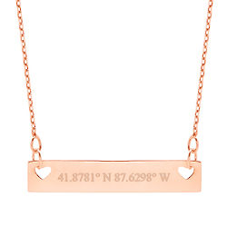 Personalized Coordinate Double Heart Rose Gold Name Bar Necklace