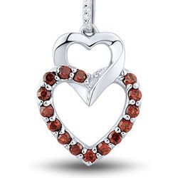 Garnet and Diamond Heart Pendant in Sterling Silver