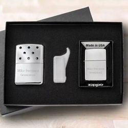 Personalized Zippo Hand Warmer and Chrome Lighter Gift Set