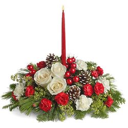 Christmas Aglow Bouquet with Red Candle