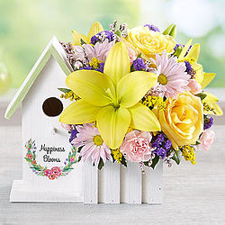 Yellow Happiness Blooms Large Birdhouse Bouquet